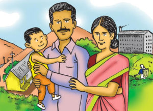 Cartoon image of family from the cover of "The Art of Family Living."